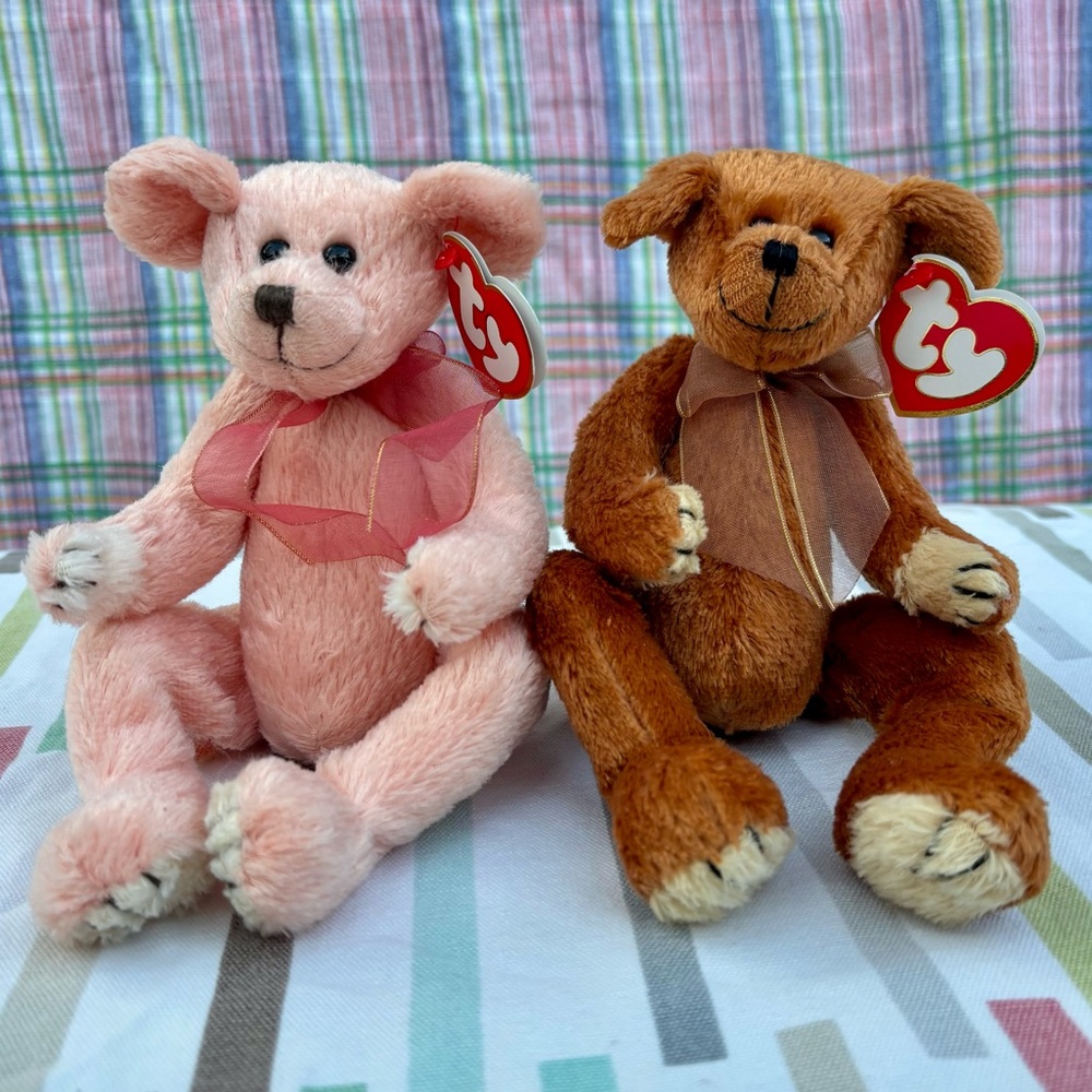 Ty 1993 Vintage Bear Pair Attic Treasures Collection Hayes & Carson Posable 🧸🍯🍑